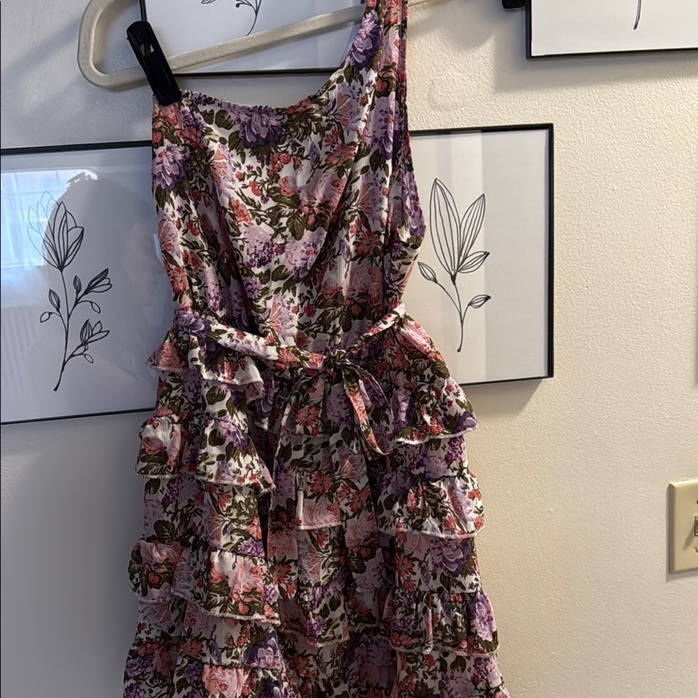 One Shoulder Floral Ruffle Mini Dress